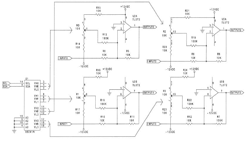 Op Amp Gain and Offset Trim using Digitally Controlled Potentiometers (XDCPs)