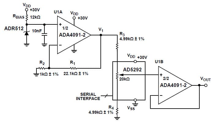 30V Low Cost DAC Using the AD5292 Digital Potentiometer