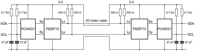 Application Circuit for the P82B715 I2C-Bus Extender for I2C-Bus Extender Paired With 2-Wire Bus Buffer Provides Bus release on VCC Failure