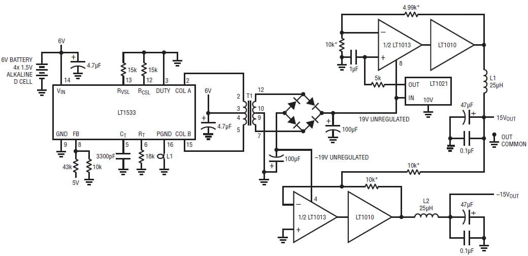 Low Noise, Bipolar, Floating Output Converter for Voltage Reference