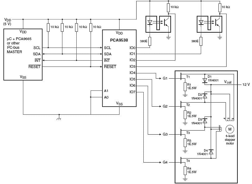 Application Circuit for One Stepper Driver Using PCA9538 with Two Position Sensors