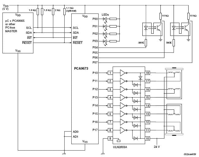 Application Circuit to Control 2-Stepper Motors Using PCA9673 FM + Quasi Bi-Directional GPIO