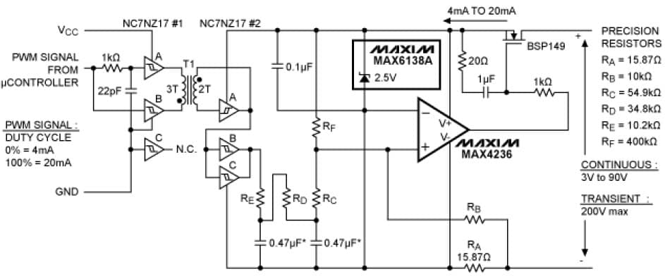 PWM-Controlled 4-20mA Transmitter Is Galvanically Isolated