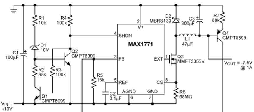 Step-Up Controller Forms Negative Step-Down Regulator