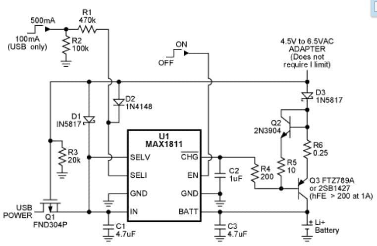 4.15V, 1-Cell, Lithium-Ion Battery Charger for Cellular Phone