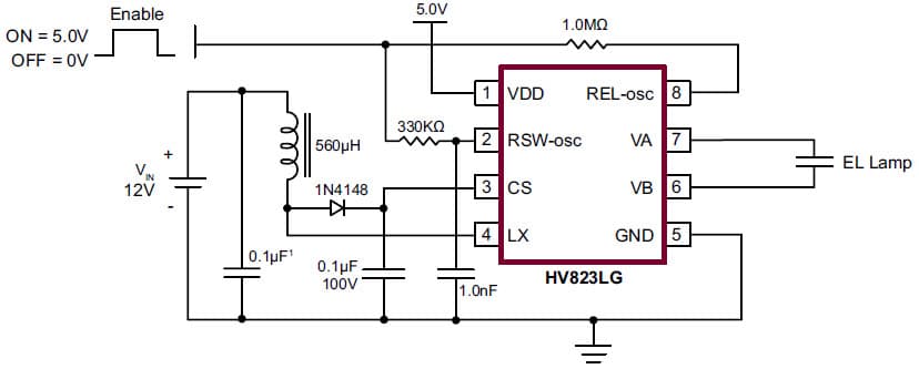 HV823, 1-Lamp General Lamp Driver for LCD Backlighting