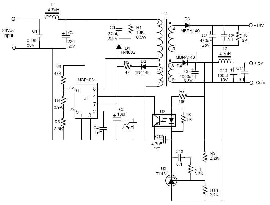 NCP1031, Dual Output, 4W DC-DC Converter