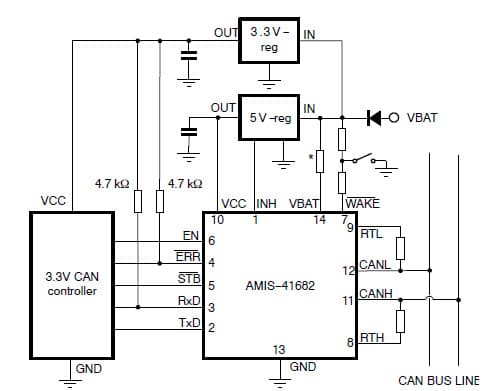 Typical Application Schematic for the AMIS-41682 CAN Transceiver