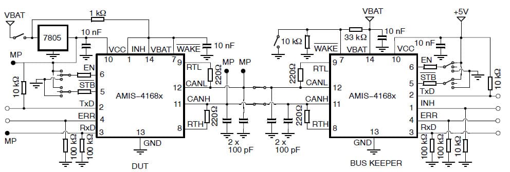 Measurement Set-up Application Circuit for AMIS-4168x CAN Network