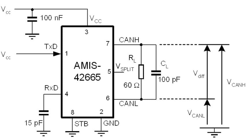 Set-Up VCANH and VCANL Application Circuit Using AMIS-42665 CAN Network