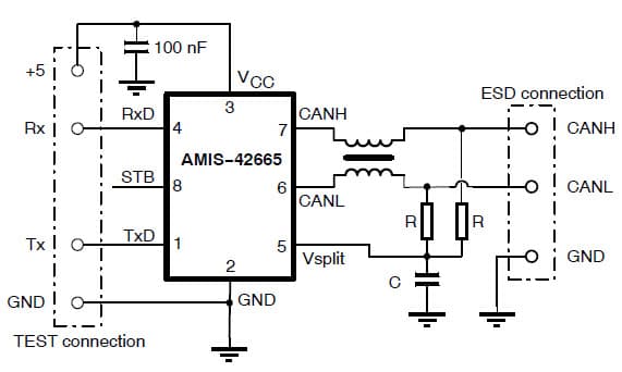 Application Circuit for the AMIS-42665 CAN Transceiver