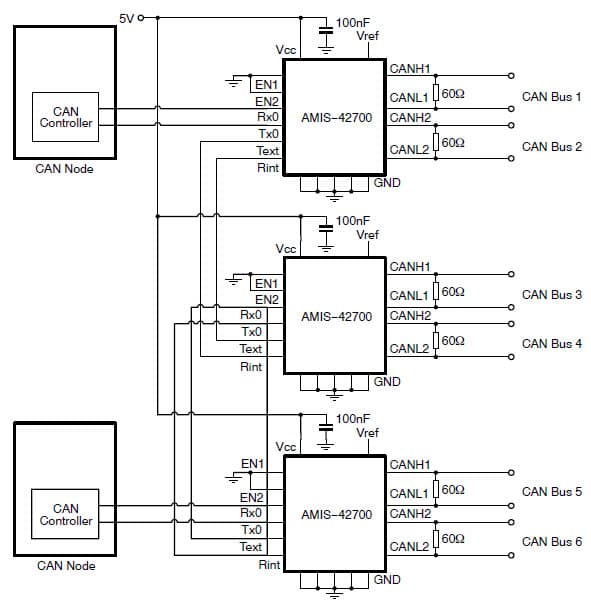 Adding CAN Nodes in Network Connection Application Circuit