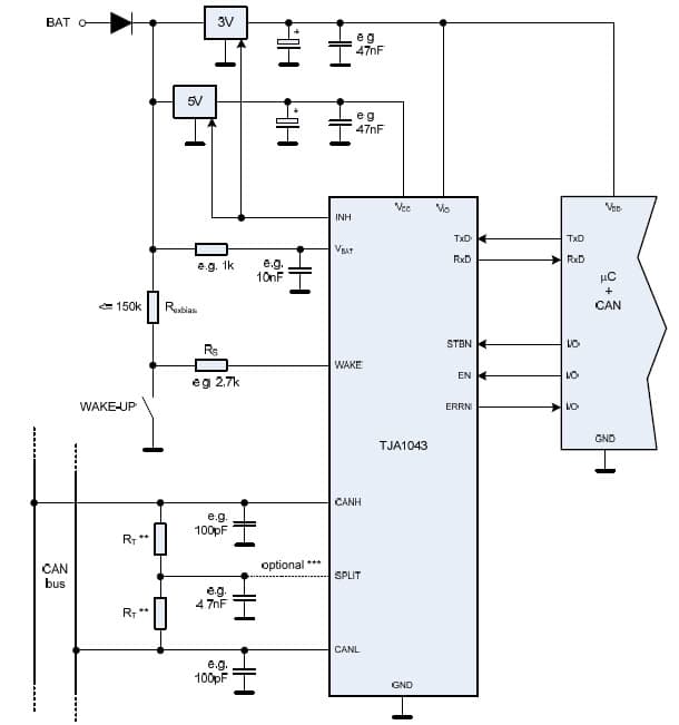 Application Circuit Using TJA1043 High Speed CAN Transceiver with 3V MCU