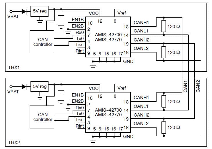 Application Circuit for the AMIS-42700/42770 CAN Transceiver