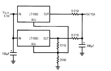 LT1083, Two regulators to achieve an output current equal to their sum