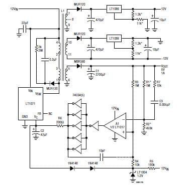 Transformer Coupled Low Quiescent Current Converter (12V to 5V, 12V)