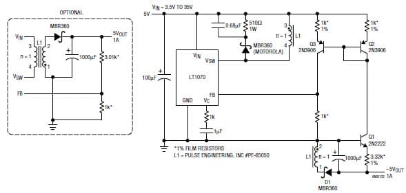 Input Positive Output Negative Flyback Converter (3.5V-35V to 5V)