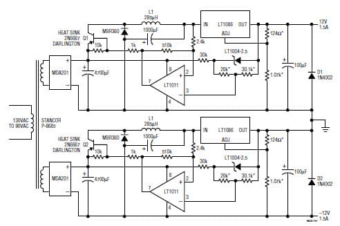 Dual pre-regulated Supply (90V AC-130V AC to 12V)