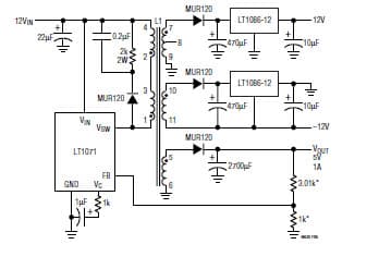 Multioutput Flyback Converter (12V to 5V, 12V)