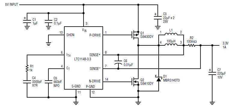 LTC1148-3.3, 5V to 3.3V Converter for Microprocessor Systems