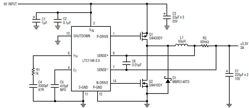 LTC1148-3.3, 5V to 3.3V Converter for Microprocessor Systems