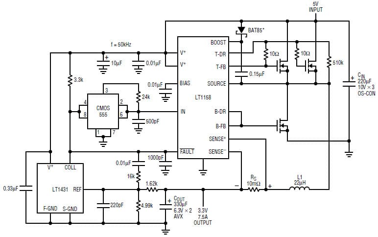 LT1158, 5V to 3.3V Converter for Microprocessor Systems