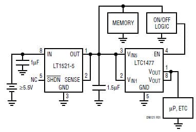 LT1521's 12mA Standby Current Eliminates the Need for a Separate Memory Backup Supply