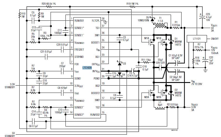 LTC1628, 2-Phase, Dual Switching Regulator Fits in Tight Places