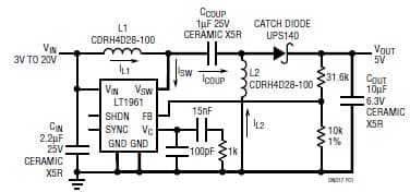 LT1961 in a 3V to 20V Input to 5V Output All Ceramic SEPIC