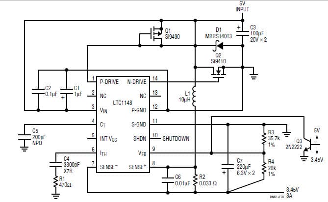 LTC1148, 5V to 3.3V Regulator with Fail-Safe Switchover