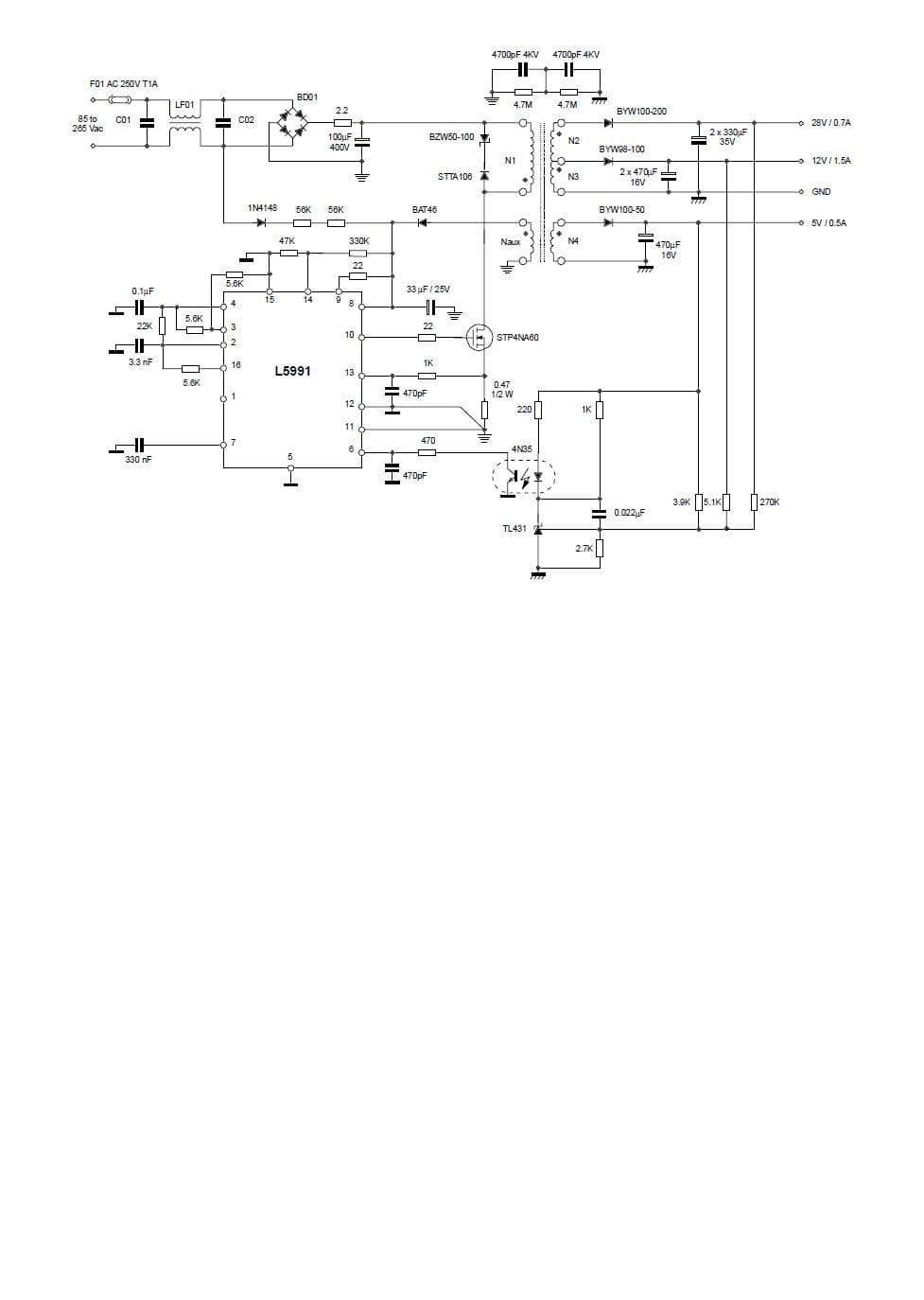 40W, 5V, 12V, 28V AC to DC Multi-Output Power Supply for Inkjet Printer