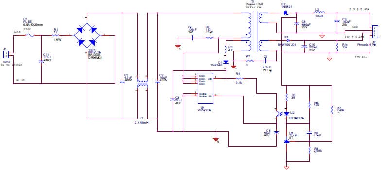 6W, 5V, 12V AC to DC Multi-Output Power Supply