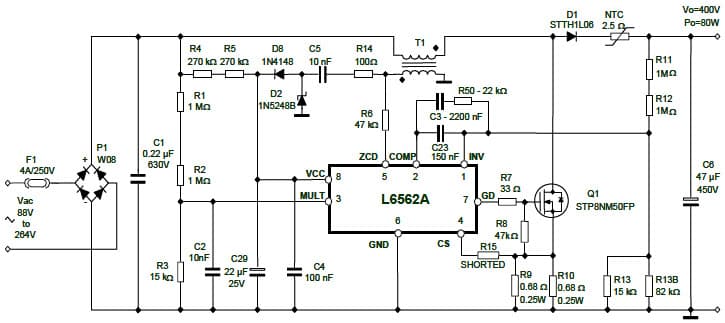 80W, 400V AC to DC Single Output Power Supply for Desktop PC