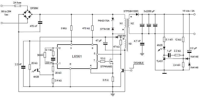 30W, 15V AC to DC Single Output Power Supply