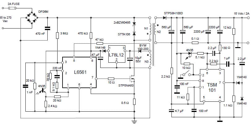 30W, 15V AC to DC Single Output Power Supply for Copier