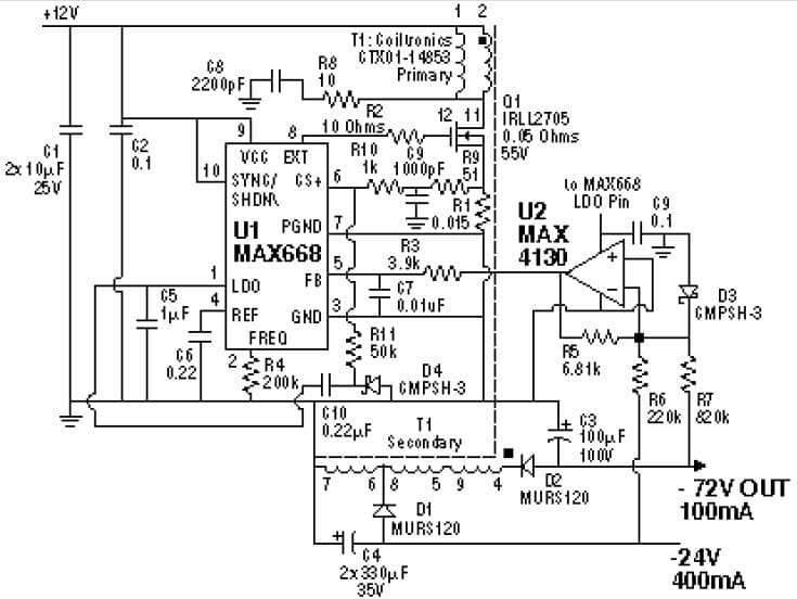 -72V, -24V DC to DC Multi-Output Power Supply for Wired Networking