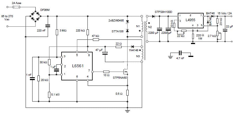 30W, 15V AC to DC Single Output Power Supply for Copier