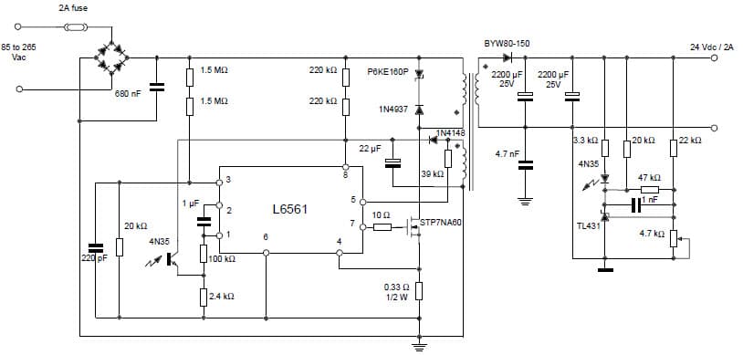 50W, 24V AC to DC Single Output Power Supply for Fluorescent Lamp Ballast