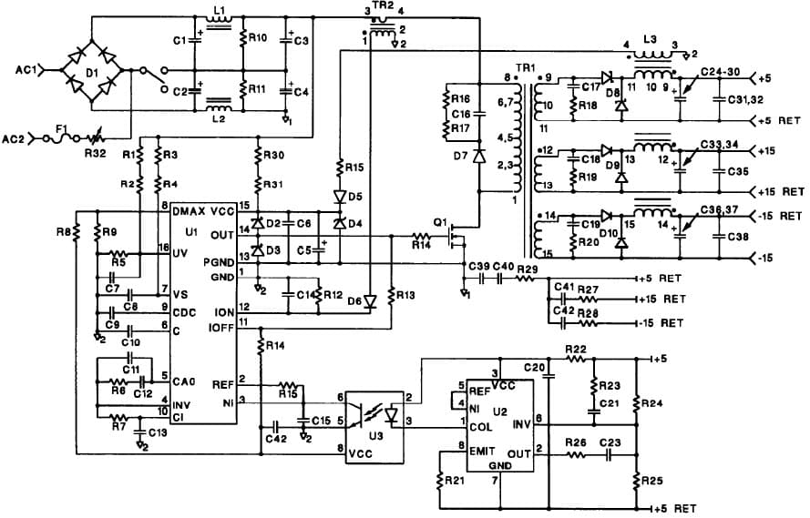 -15V, 5V, 15V AC to DC Multi-Output Power Supply