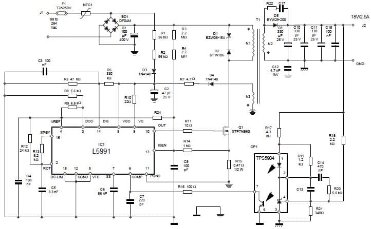 45W, 18V AC to DC Single Output Power Supply