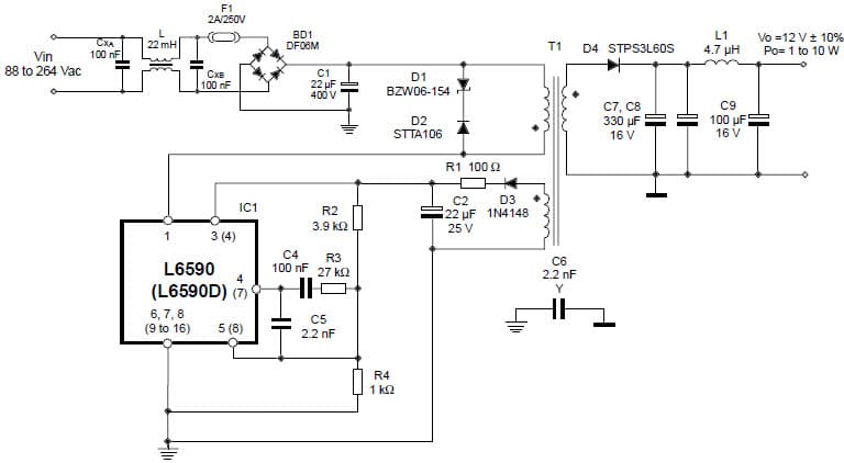 10W, 12V AC to DC Single Output Power Supply for CRT Monitor