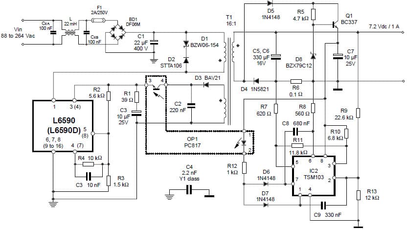 7W, 7.2V AC to DC Single Output Power Supply for CRT Monitor