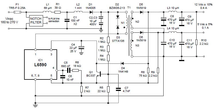 5.5W, 5V, 12V AC to DC Multi-Output Power Supply for CRT Monitor