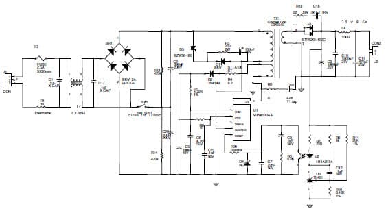 108W, 18V AC to DC Single Output Power Supply