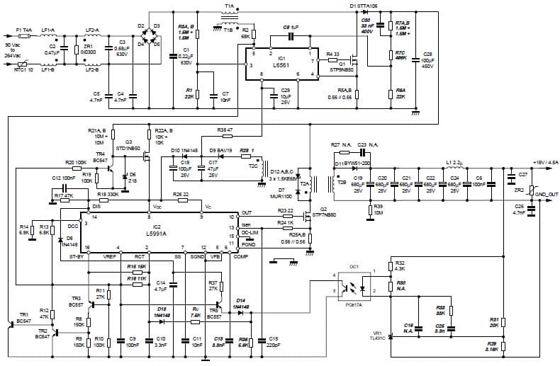 80W, 18V AC to DC Single Output Power Supply