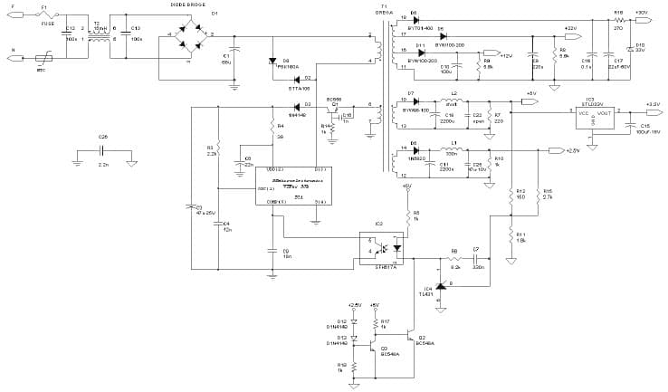 16W, 2.5V, 3.3V, 5V, 12V, 22V, 30V AC to DC Multi-Output Power Supply for LCD TV