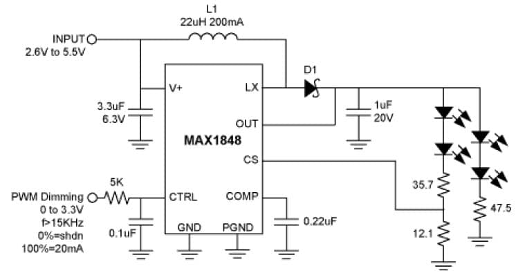 4-LEDs White LED Driver for Cellular Phone