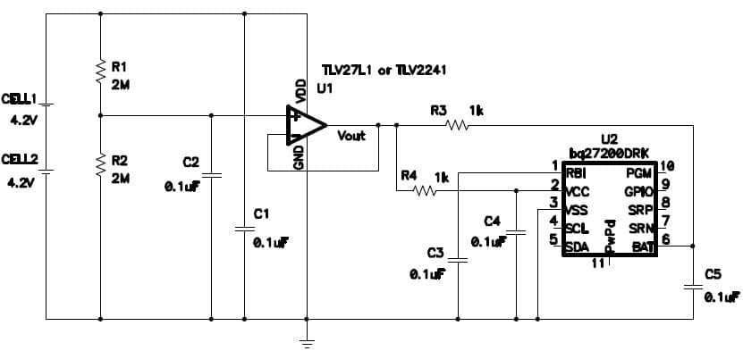 8.4V, 2-Cell, Lithium-Ion/Lithium-Polymer Battery Cell Fuel Gauging Application Circuit