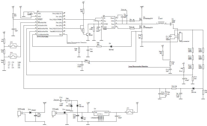 ST7LITE0 MCU Ballast Application Circuit