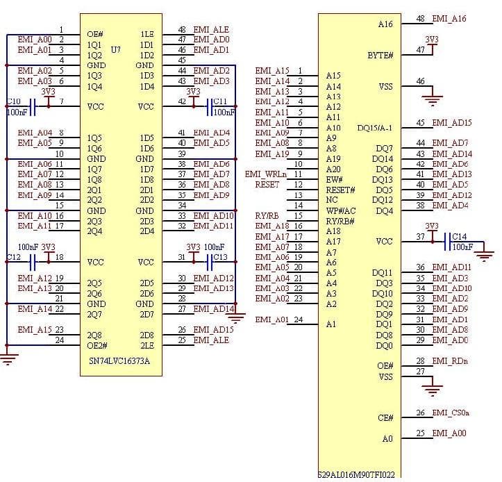 Application Using the STR91xFA External Memory Interface (EMI) with 16-bit Flash multiplexed bus connection